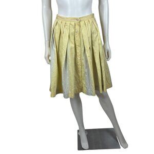 Vintage 50s Striped Skirt Womens XS Yellow Cotton Button Up Full